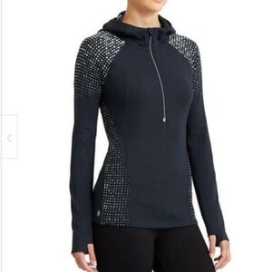 Athleta Running Wild 2.0 Navy Half Zip Scuba Hoodie Reflective Polka Dot Sz M